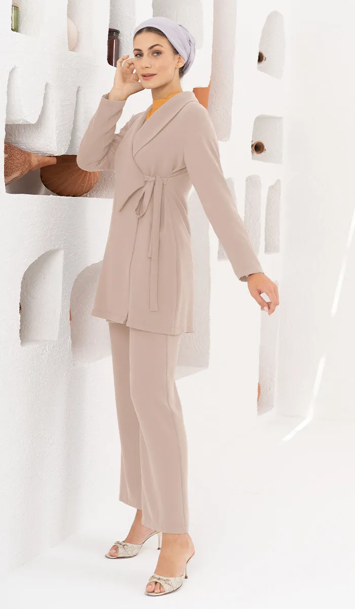 Abeer Light Long Comfy Wrap Jacket - Cafe - Final Sale