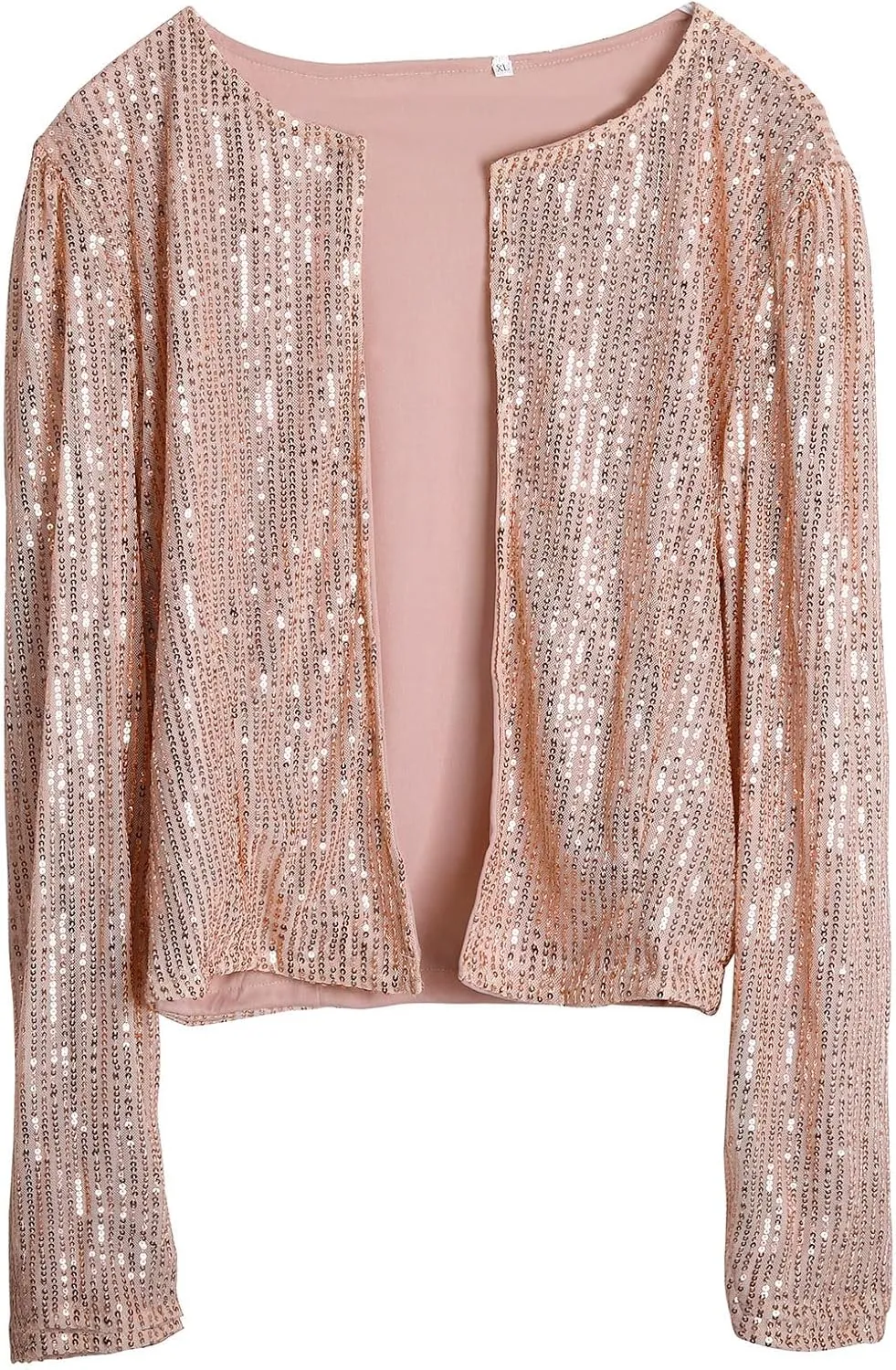 ESTAMICO Women Open Front Sequin Jackets Fashion Long Sleeve Glitter Party Bomber Coat