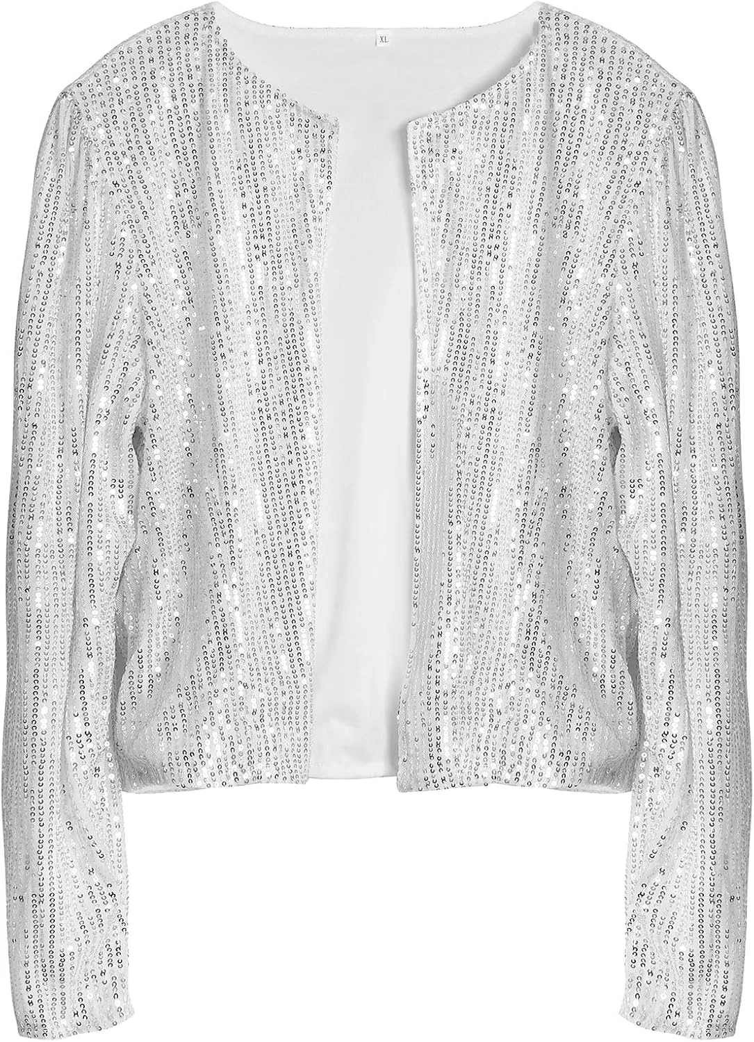 ESTAMICO Women Open Front Sequin Jackets Fashion Long Sleeve Glitter Party Bomber Coat
