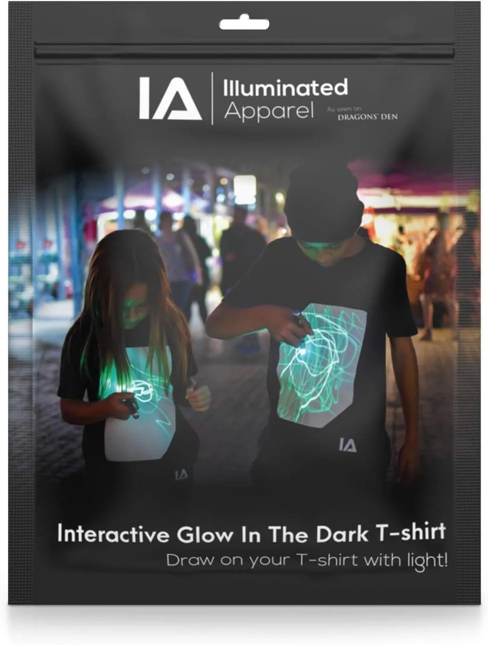 Illuminated Apparel Original Interactive Glow in The Dark T-Shirt - Fun for Birthday Parties & Festivals