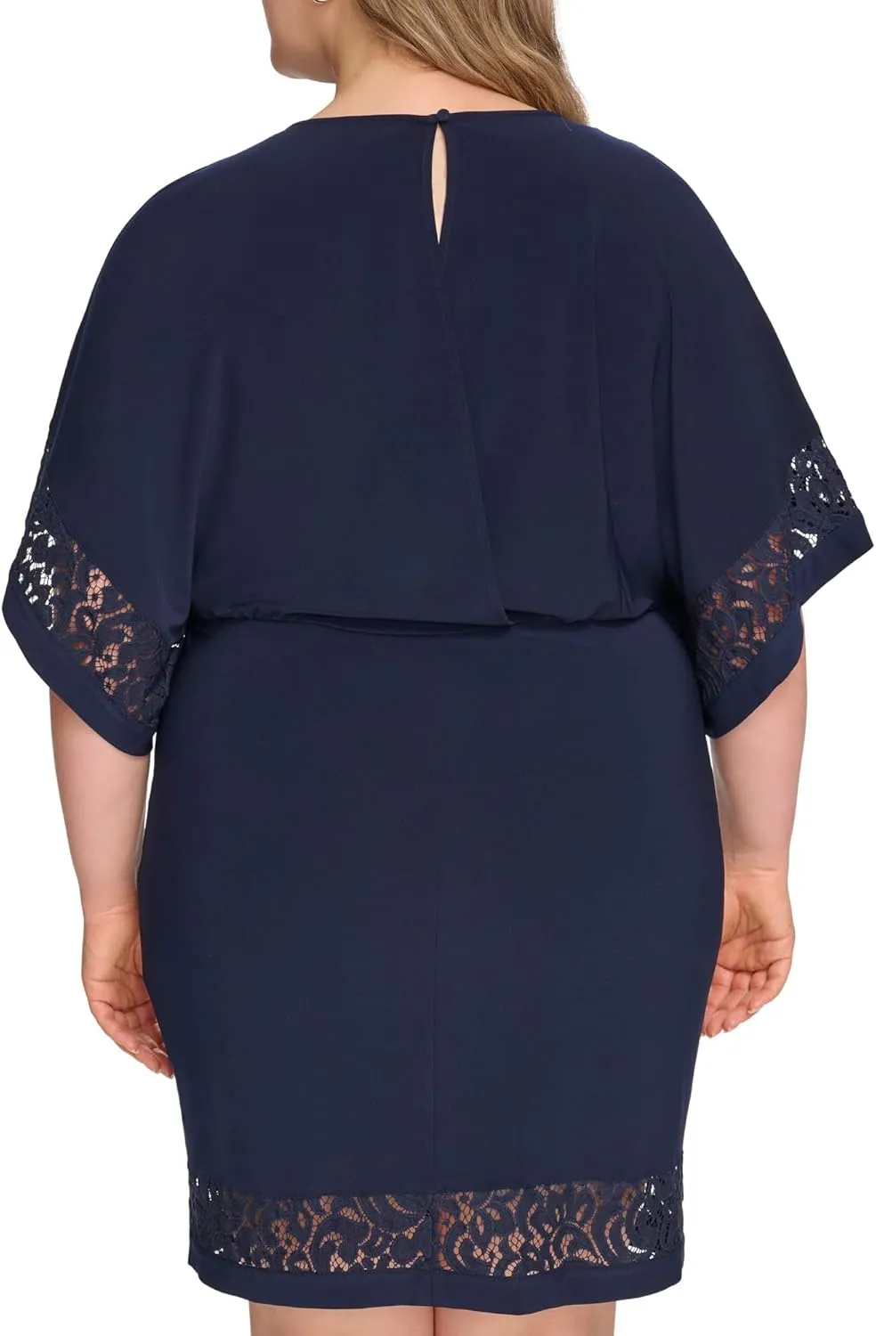 Jessica Howard Women's Lace Trim Knit Mini Dress  Boat Neck Elbow Sleeve Desk to Dinner