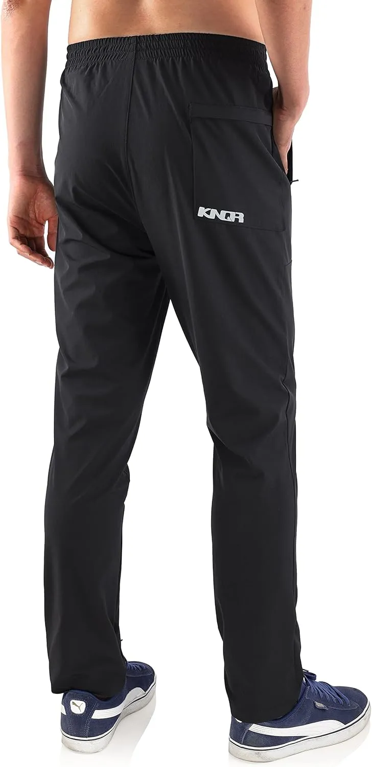 KNQR Men's Performance Lightweight Quick Dry Zip Pockets Slim Fit Stretch Active Golf Jogger Pants