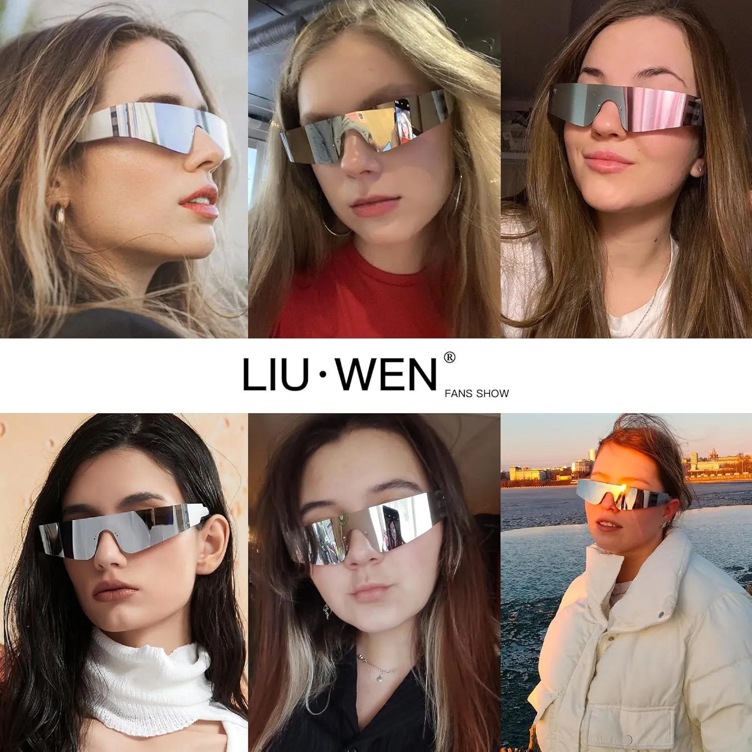 LIUWEN Trendy Rimless Wrap Around Sunglasses for Women Fashion Futuristic Shield Flat Shades