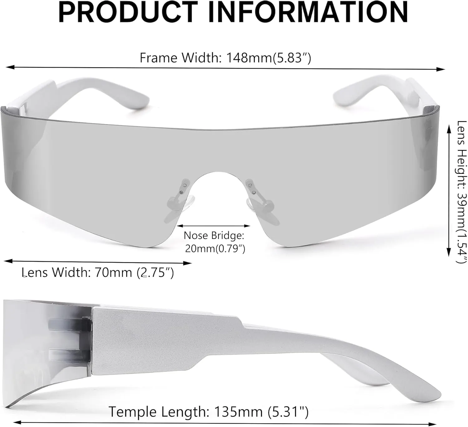 LIUWEN Trendy Rimless Wrap Around Sunglasses for Women Fashion Futuristic Shield Flat Shades