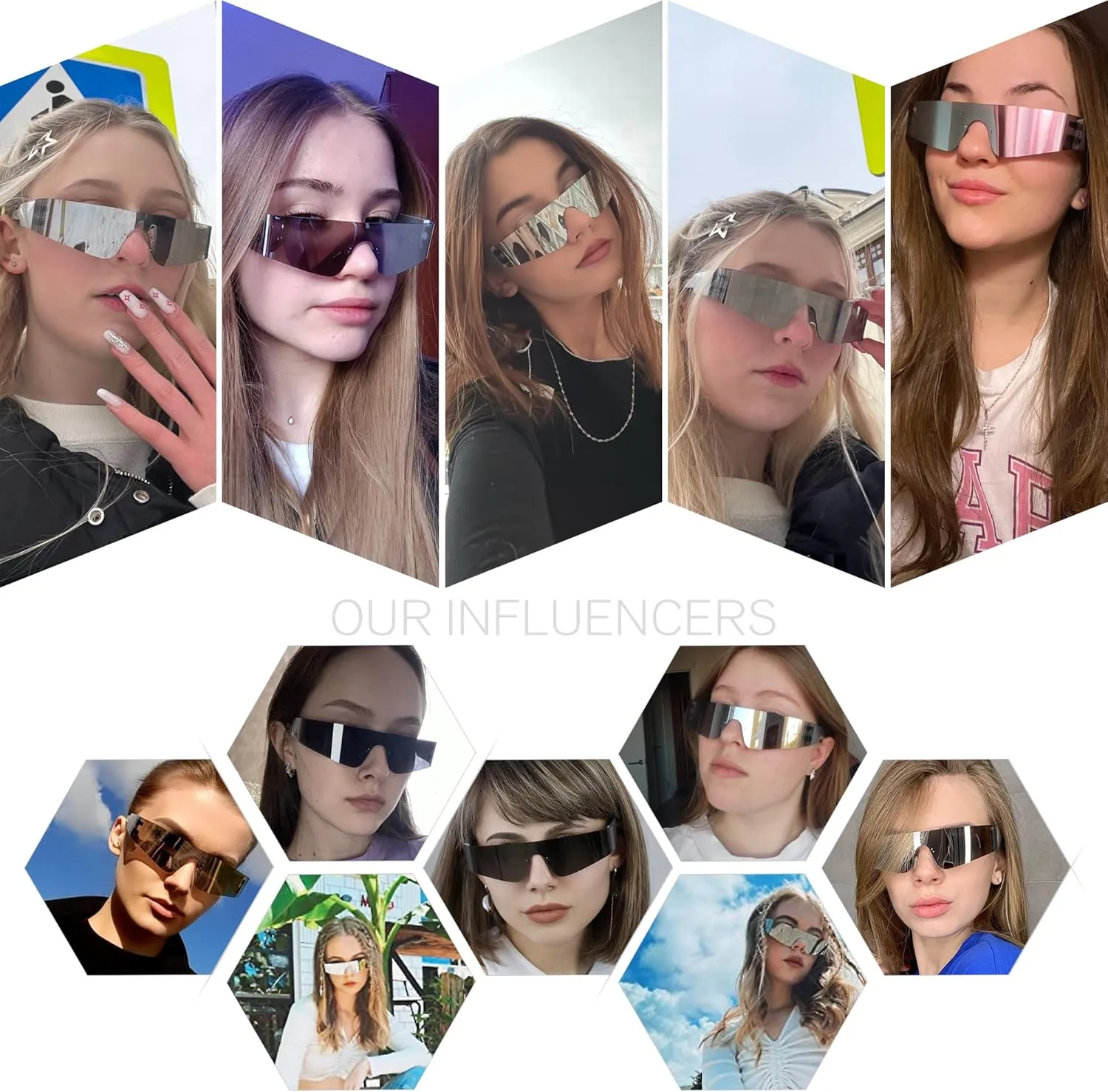 LIUWEN Trendy Rimless Wrap Around Sunglasses for Women Fashion Futuristic Shield Flat Shades
