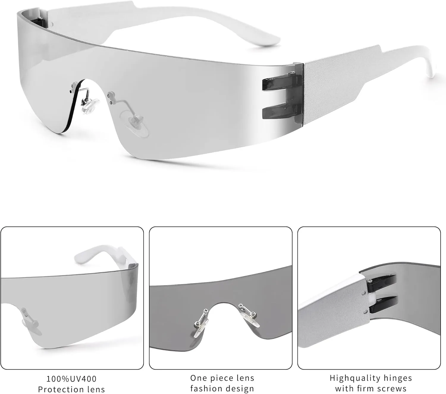 LIUWEN Trendy Rimless Wrap Around Sunglasses for Women Fashion Futuristic Shield Flat Shades