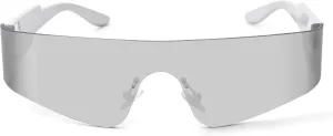 LIUWEN Trendy Rimless Wrap Around Sunglasses for Women Fashion Futuristic Shield Flat Shades