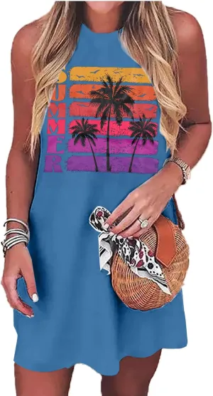 LUKYCILD Summer Dress Beach Dresses for Women Casual Mini Tank Sundresses Sleeveless Vacation Hawaiian Dresses