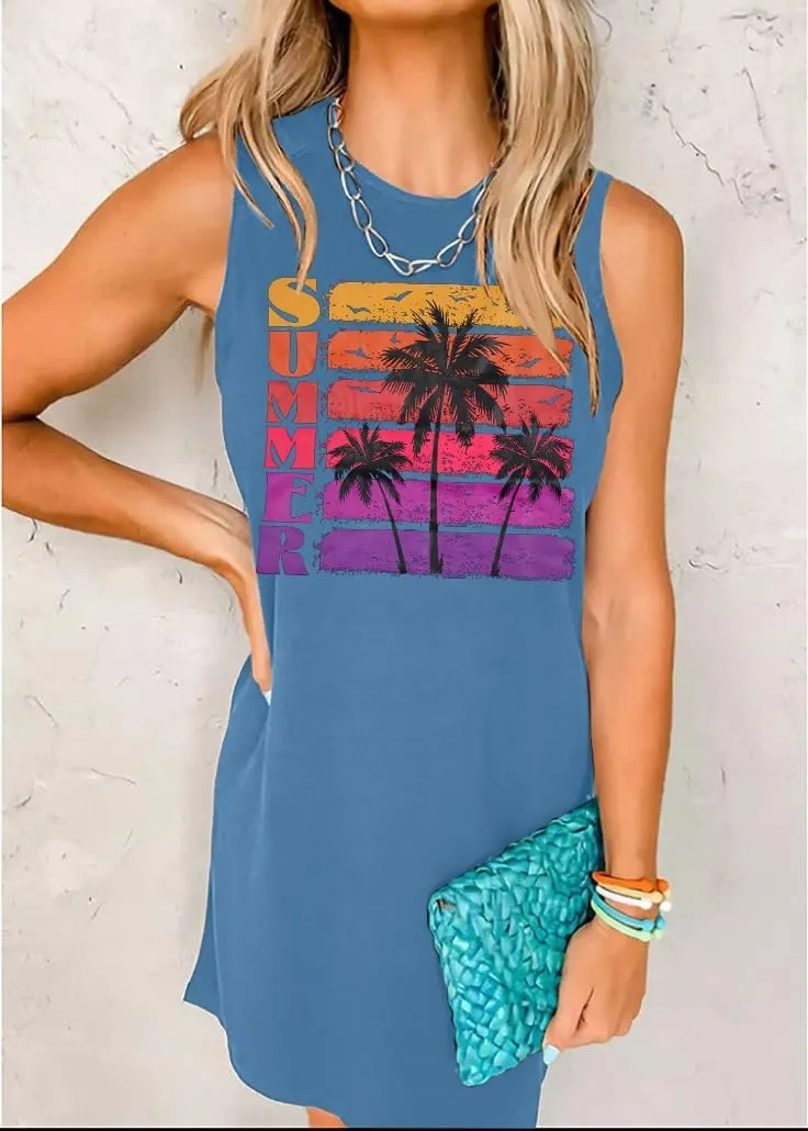 LUKYCILD Summer Dress Beach Dresses for Women Casual Mini Tank Sundresses Sleeveless Vacation Hawaiian Dresses