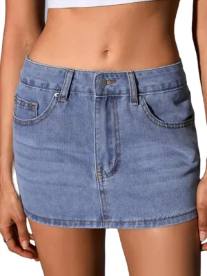 MakeMeChic Women's Casual High Waist Bodycon Jean Skirt Button Zipper Fly Mini Denim Skirt