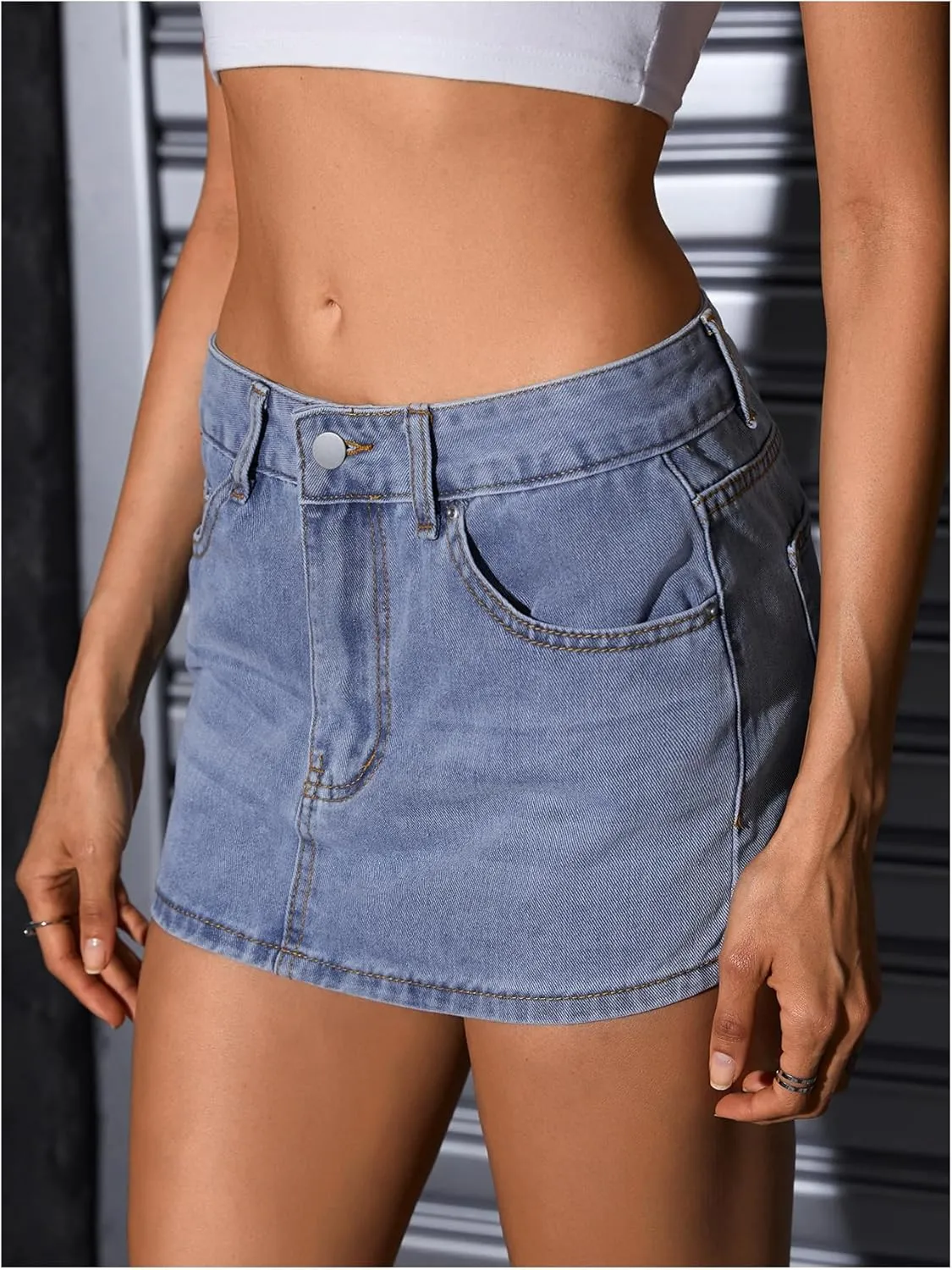 MakeMeChic Women's Casual High Waist Bodycon Jean Skirt Button Zipper Fly Mini Denim Skirt
