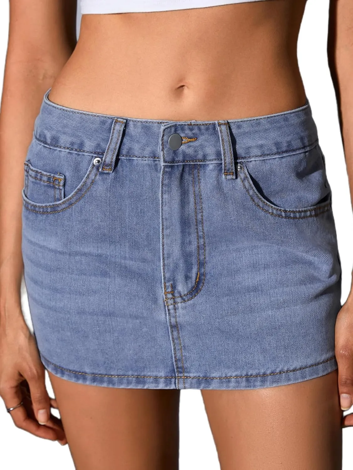 MakeMeChic Women's Casual High Waist Bodycon Jean Skirt Button Zipper Fly Mini Denim Skirt