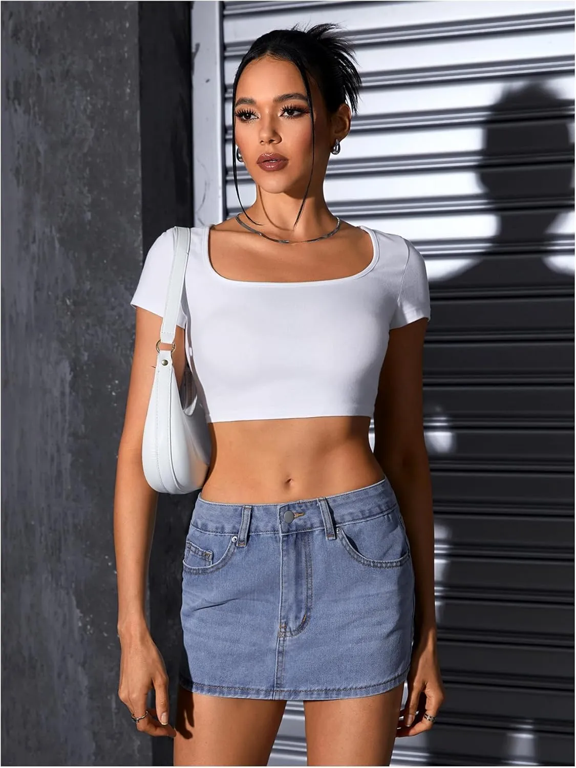 MakeMeChic Women's Casual High Waist Bodycon Jean Skirt Button Zipper Fly Mini Denim Skirt