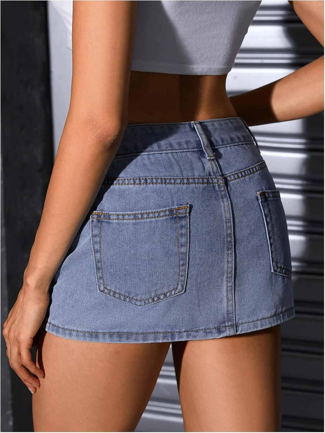 MakeMeChic Women's Casual High Waist Bodycon Jean Skirt Button Zipper Fly Mini Denim Skirt