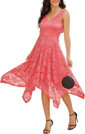 Meetjen Women's Lace Cocktail Party Dress 2025 Handkerchief Hem Bridesmaid Prom Formal Dresses for Wedding Guest