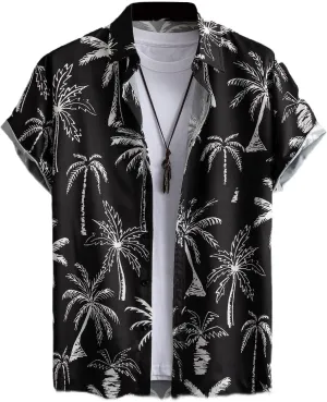 Men's Hawaiian Striped Summer Shirts Button Down Short Sleeve Casual Beach Vacation Shirt