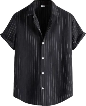 Men's Hawaiian Striped Summer Shirts Button Down Short Sleeve Casual Beach Vacation Shirt