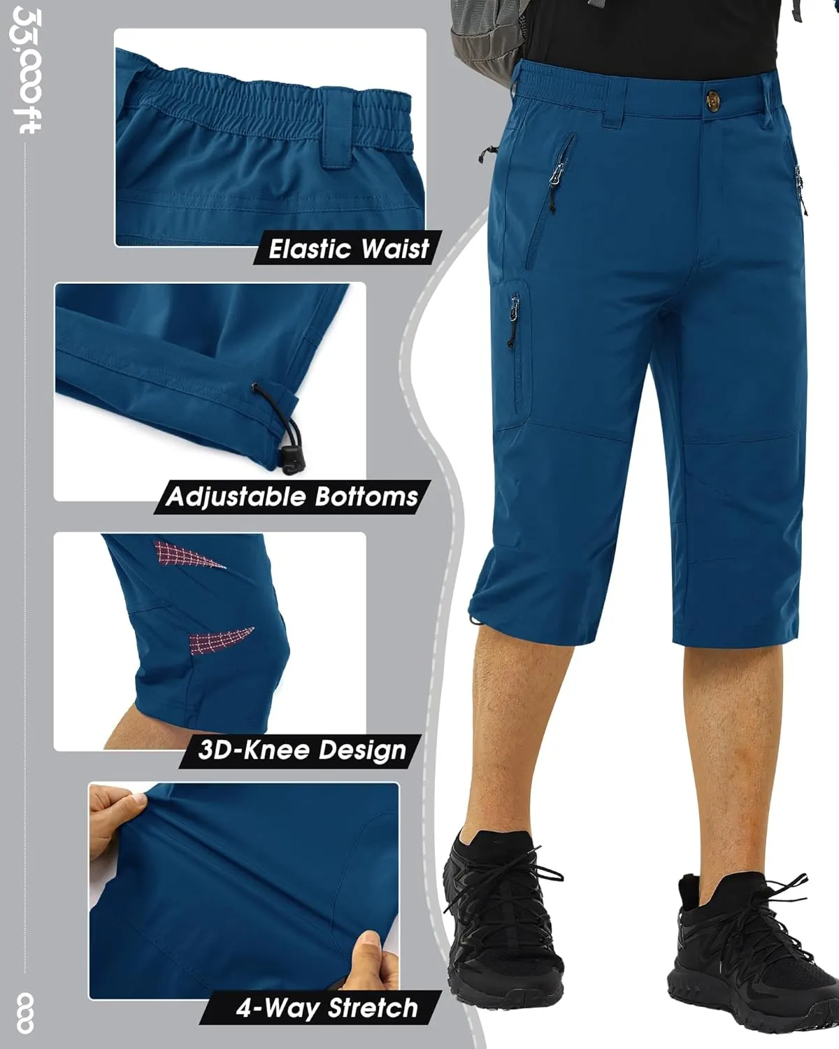 Men's Hiking Golf Capri Pants 3/4 Cargo Quick Dry Lightweight Stretch Below Knee Shorts Pants Travel Casual