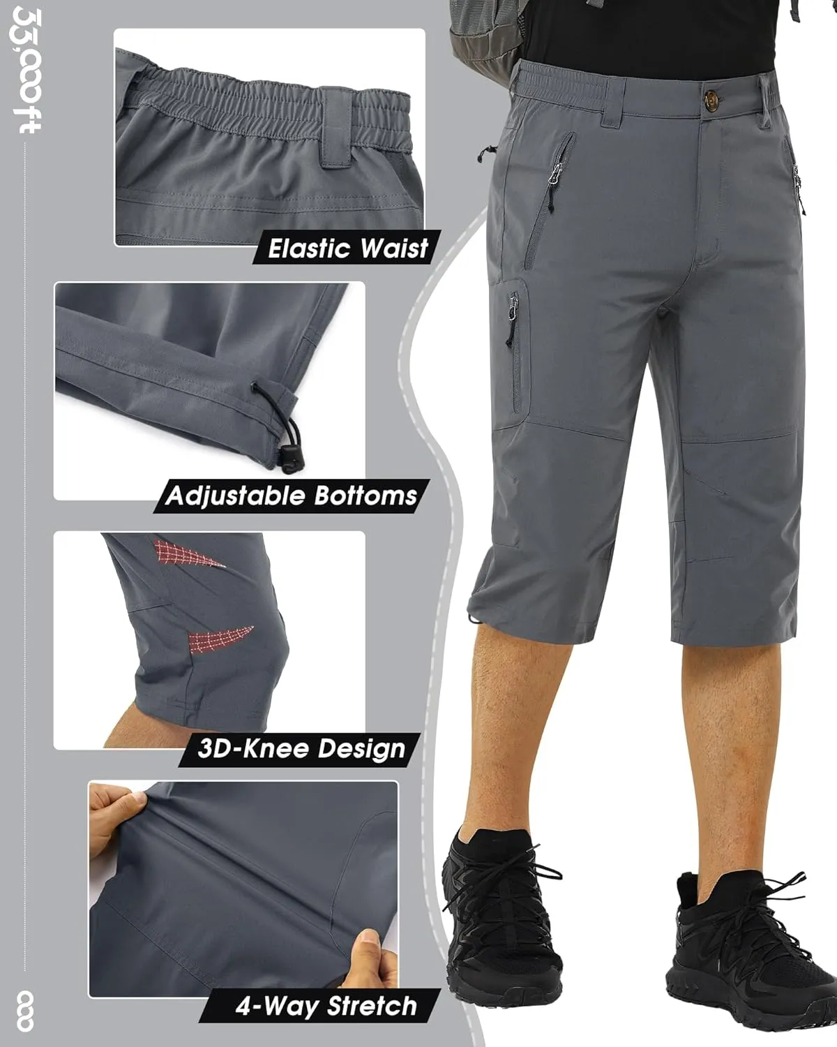 Men's Hiking Golf Capri Pants 3/4 Cargo Quick Dry Lightweight Stretch Below Knee Shorts Pants Travel Casual