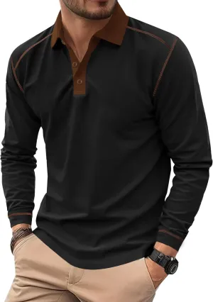 Mens Polo Shirts Long Sleeve Casual Workout Golf Classic Poloshirt (S-XXL)