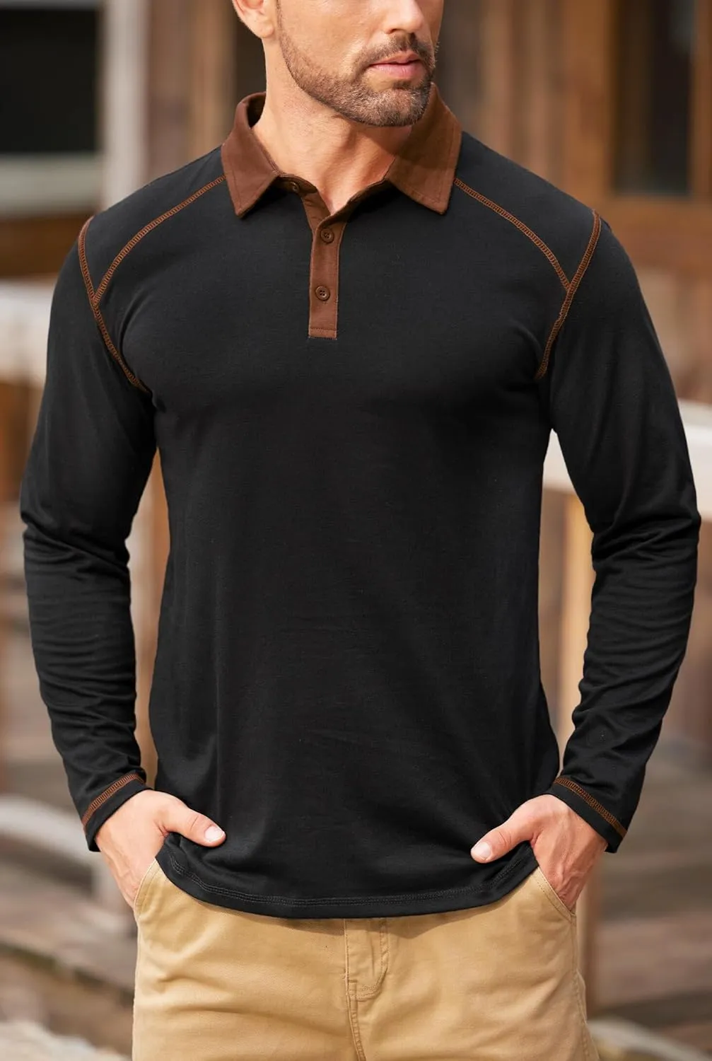 Mens Polo Shirts Long Sleeve Casual Workout Golf Classic Poloshirt (S-XXL)