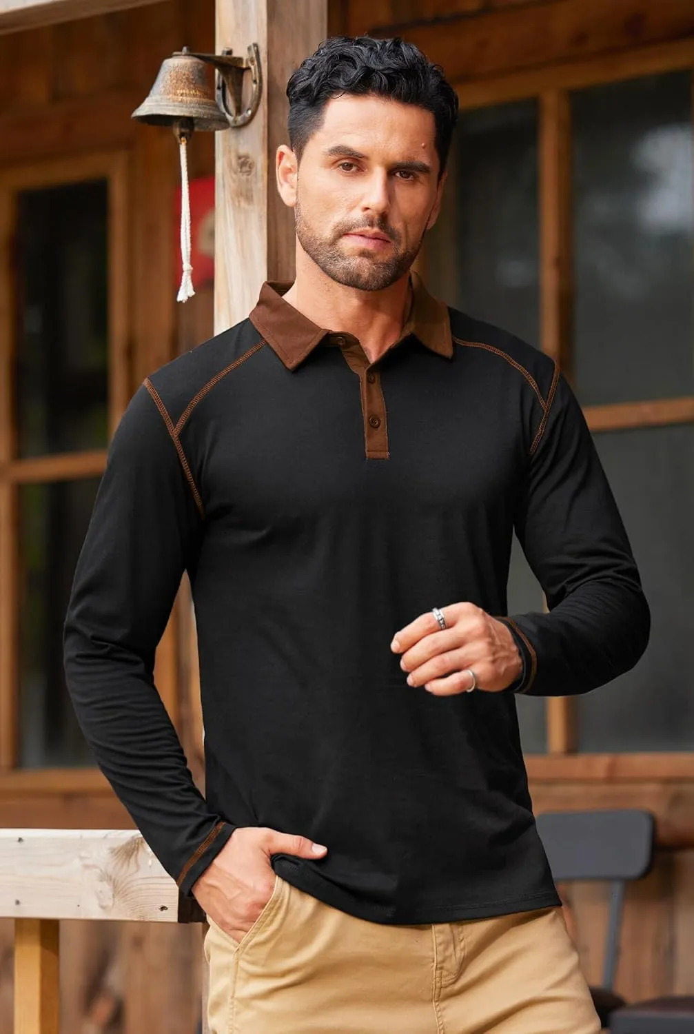 Mens Polo Shirts Long Sleeve Casual Workout Golf Classic Poloshirt (S-XXL)