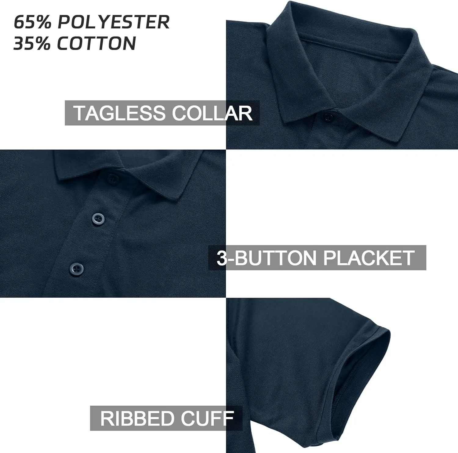 Men's Short Sleeve Polo Shirt Moisture Wicking Performance Dry Fit Golf Polo with Pocket