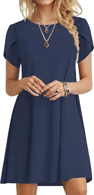 MOLERANI Summer Dresses for Women 2024 Casual T Shirt Crewneck Petal Sleeve Swing Vacation Dress with Pockets