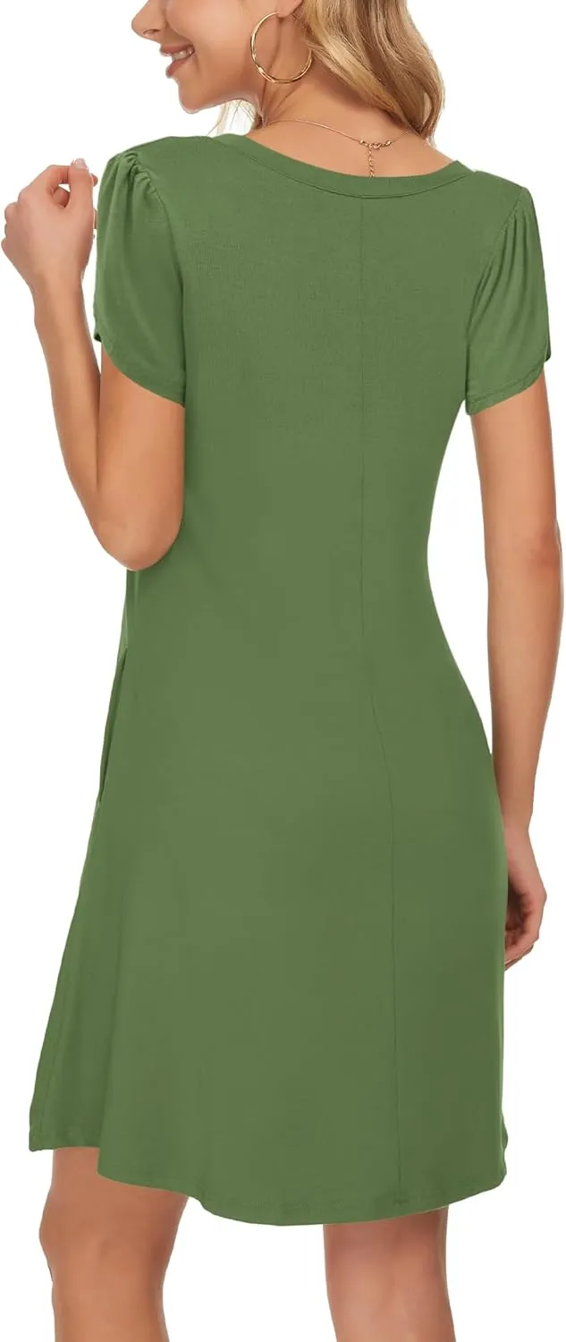 MOLERANI Summer Dresses for Women 2024 Casual T Shirt Crewneck Petal Sleeve Swing Vacation Dress with Pockets