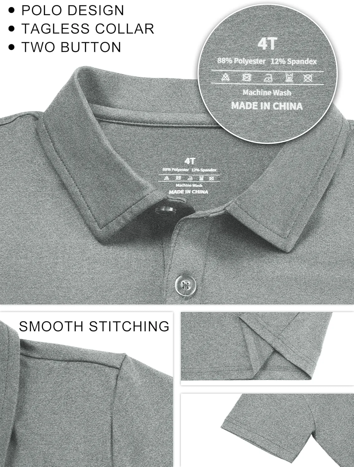 QBK Boys' Active Performance Golf Polo Shirts Kids Dry Fit School Uniform for Toddler to Youth