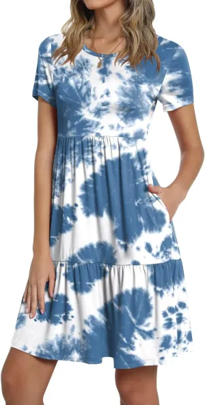 TAOHUADAO 2025 Summer Dresses for Women Short Sleeve Ruffle Casual Sundress with Pockets