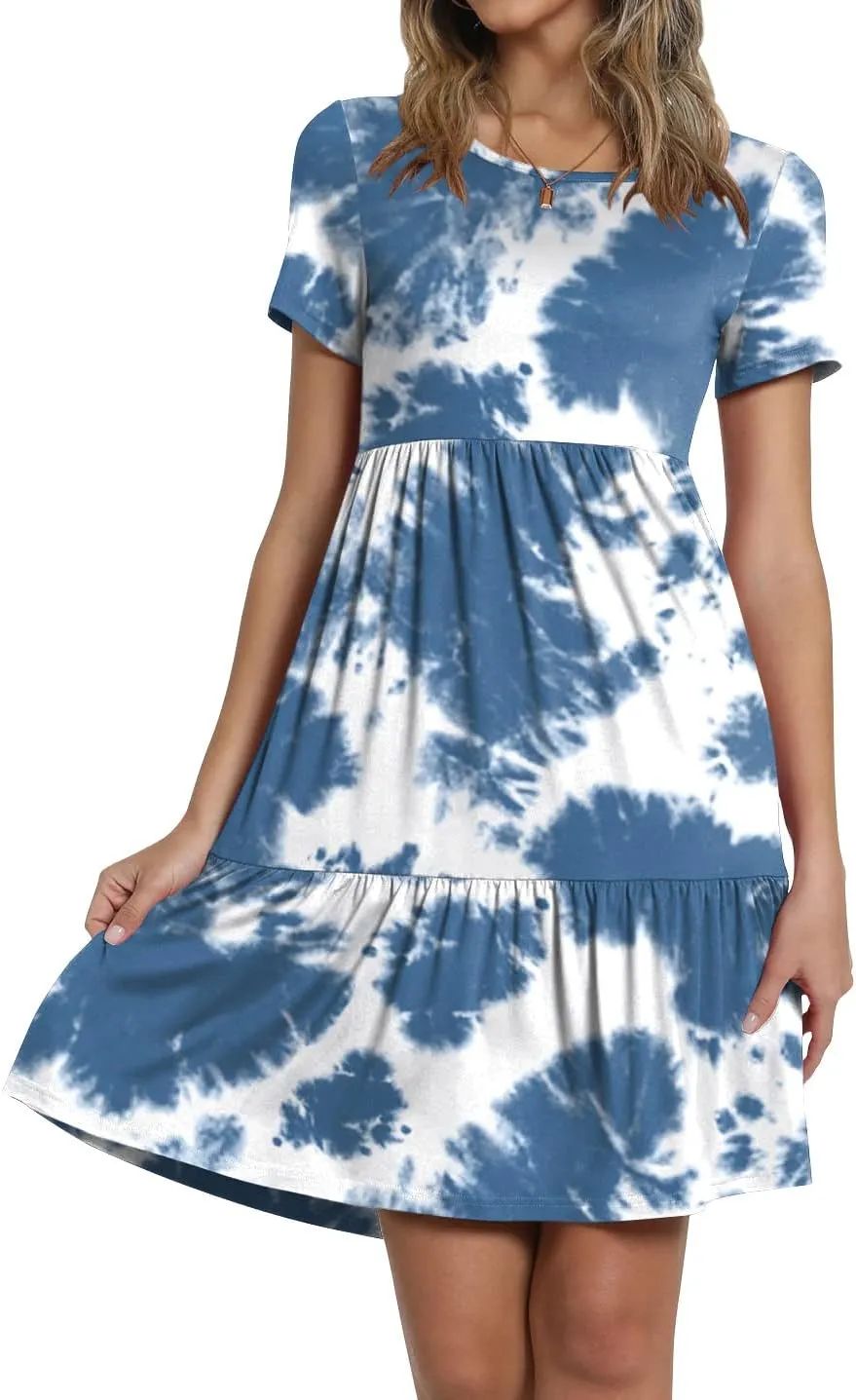 TAOHUADAO 2025 Summer Dresses for Women Short Sleeve Ruffle Casual Sundress with Pockets