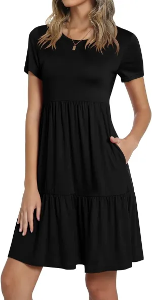 TAOHUADAO 2025 Summer Dresses for Women Short Sleeve Ruffle Casual Sundress with Pockets