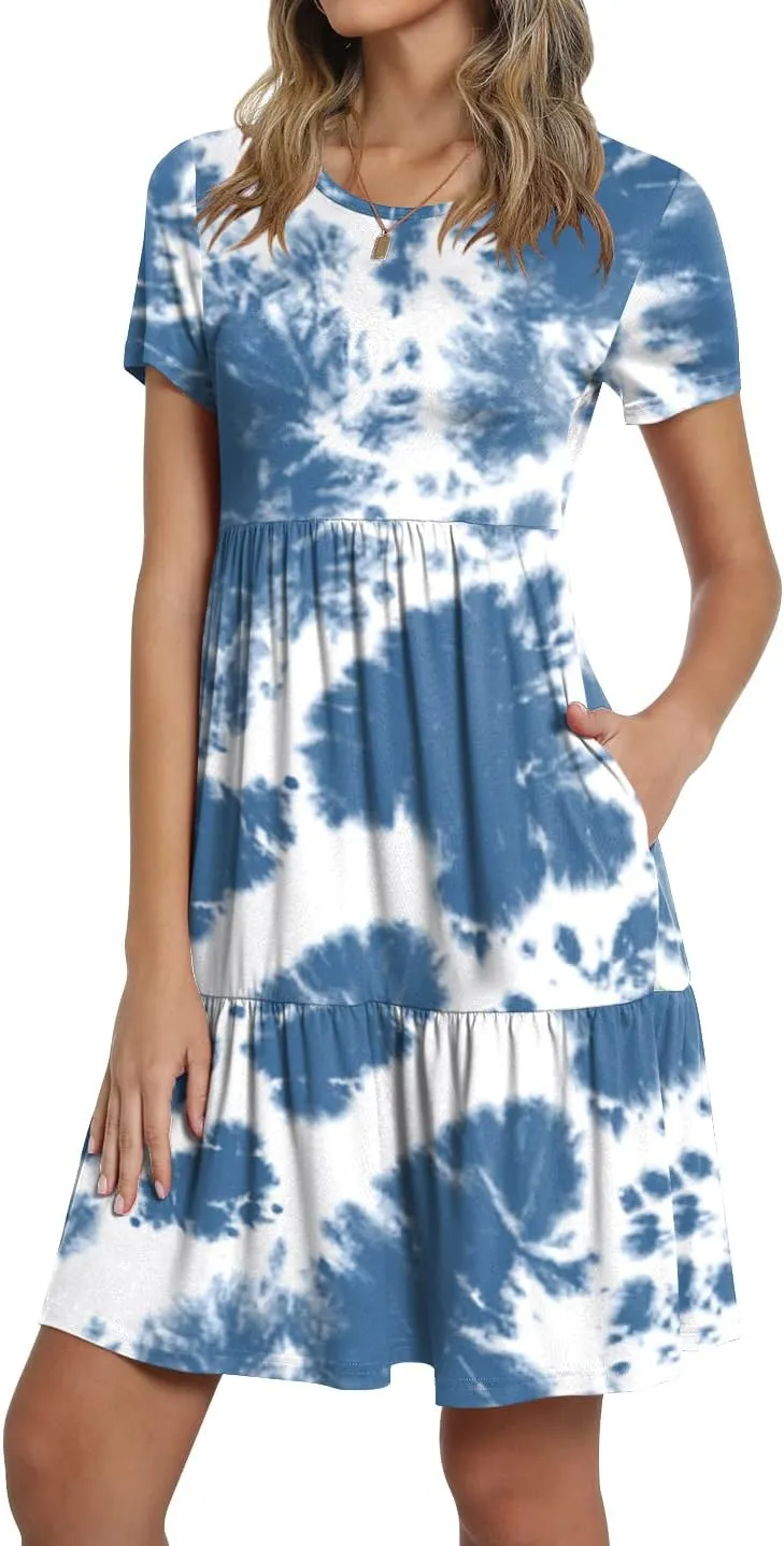 TAOHUADAO 2025 Summer Dresses for Women Short Sleeve Ruffle Casual Sundress with Pockets