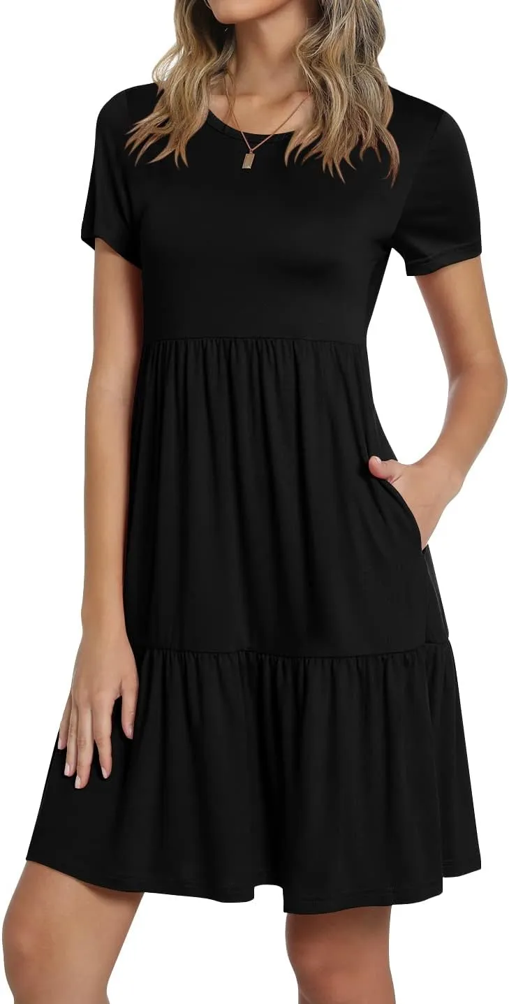 TAOHUADAO 2025 Summer Dresses for Women Short Sleeve Ruffle Casual Sundress with Pockets