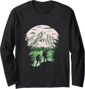 Vintage 2 Hikers In The Mountains Landscape Scenery Long Sleeve T-Shirt