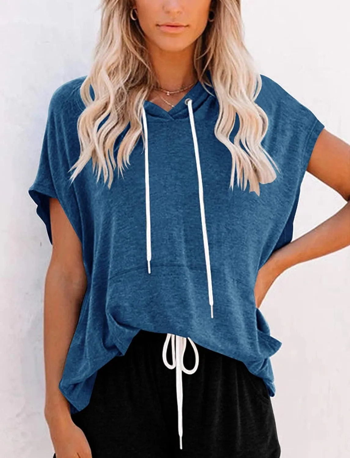 Vivitulip Women's Raglan Short Sleeve Hoodies Summer Loose Fit Blouse Tops Casual T-shirts with Pocket