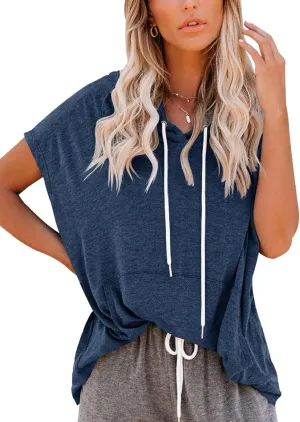 Vivitulip Women's Raglan Short Sleeve Hoodies Summer Loose Fit Blouse Tops Casual T-shirts with Pocket