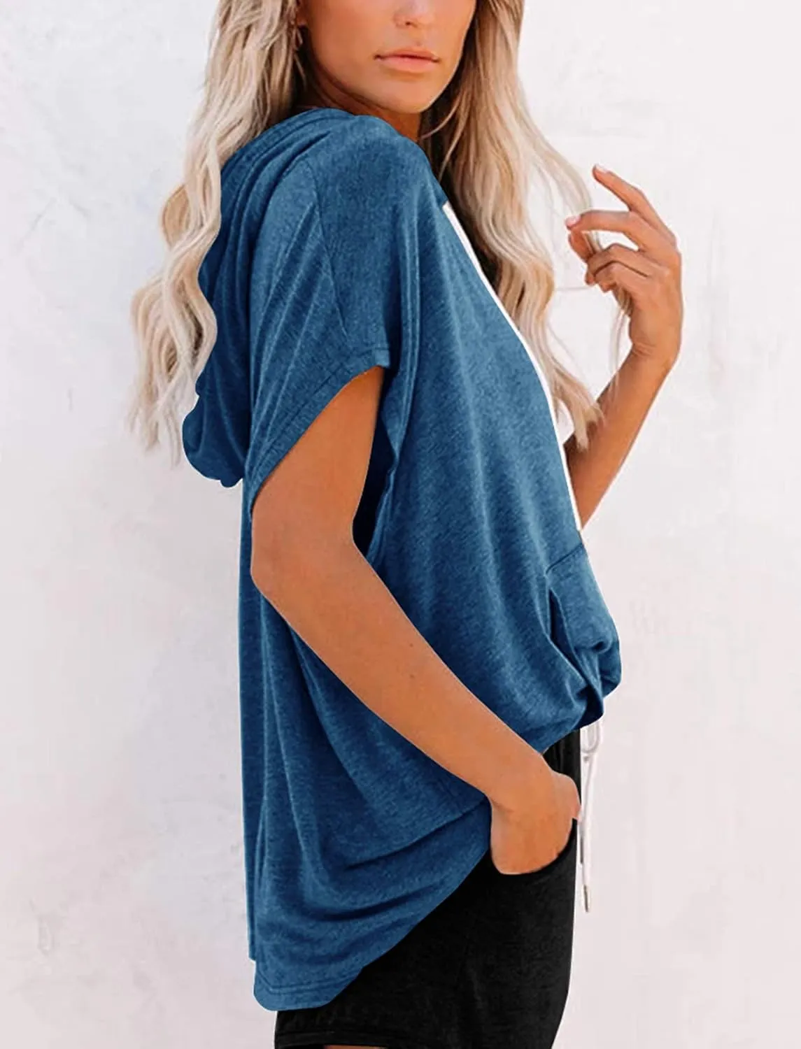 Vivitulip Women's Raglan Short Sleeve Hoodies Summer Loose Fit Blouse Tops Casual T-shirts with Pocket