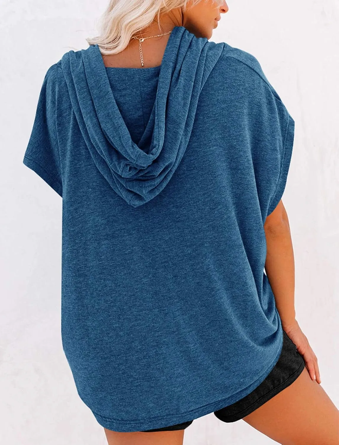 Vivitulip Women's Raglan Short Sleeve Hoodies Summer Loose Fit Blouse Tops Casual T-shirts with Pocket