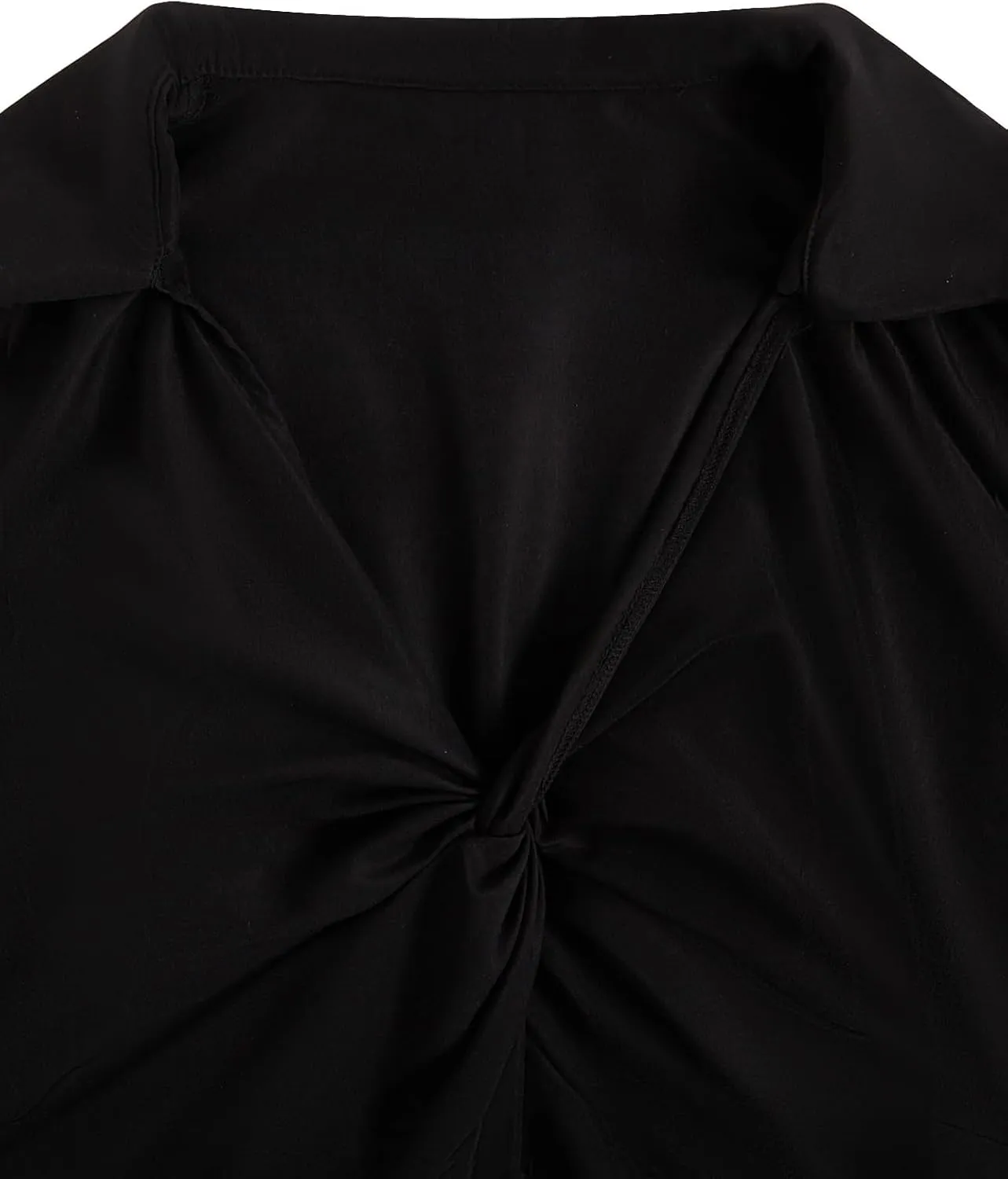Women's Plus Size Twist Collar V Neck Dress Roll Up Sleeve Drawstring Ruched Mini Shirt Dresses