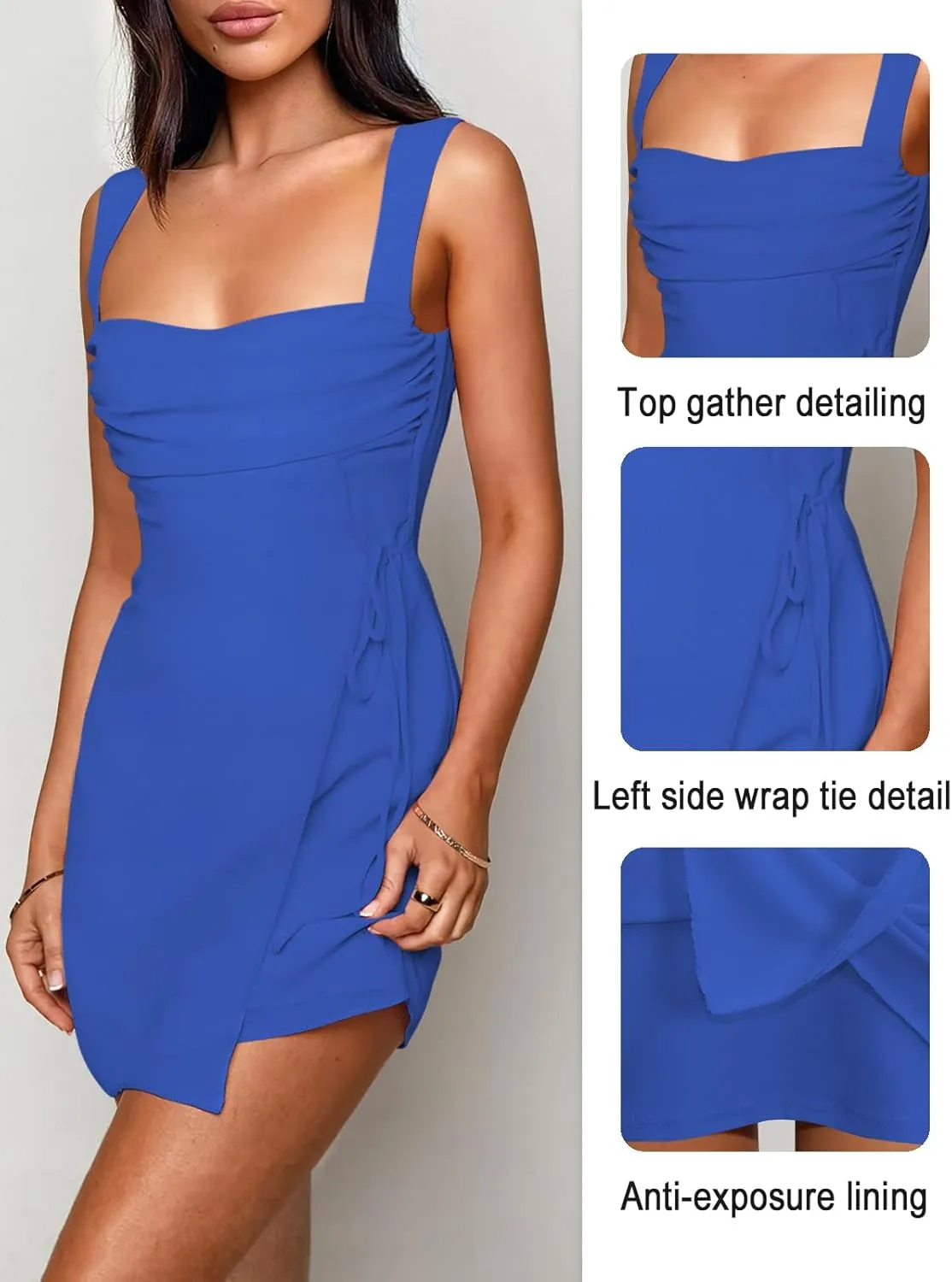 Women's Sexy Ruched Mesh Midi Short Dresses for Women Square Neck Fitted Elegant Club Party Cocktail Dress