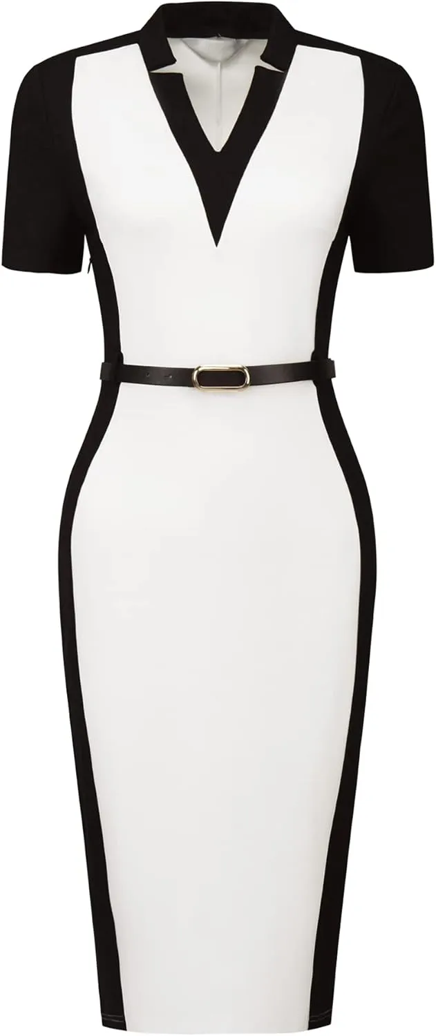 Women's Sheath Dress Office Contrast Color Business Dresses