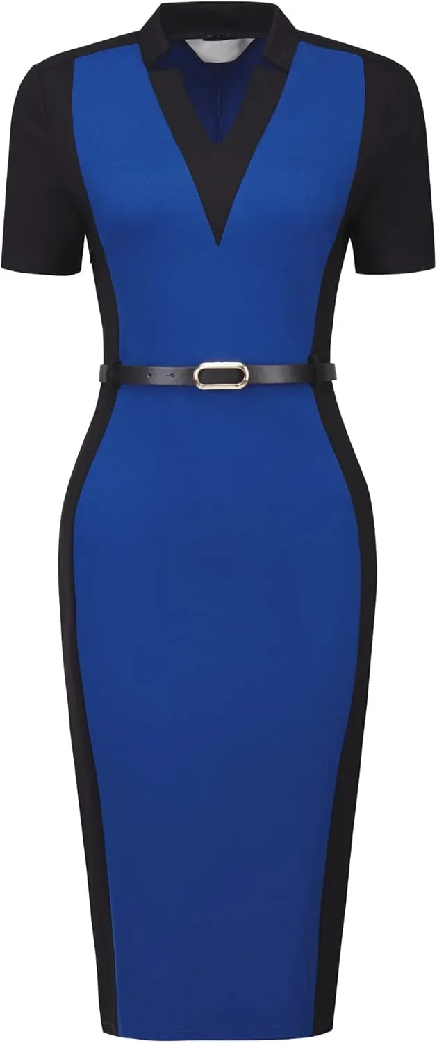 Women's Sheath Dress Office Contrast Color Business Dresses
