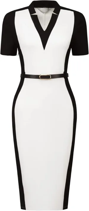 Women's Sheath Dress Office Contrast Color Business Dresses