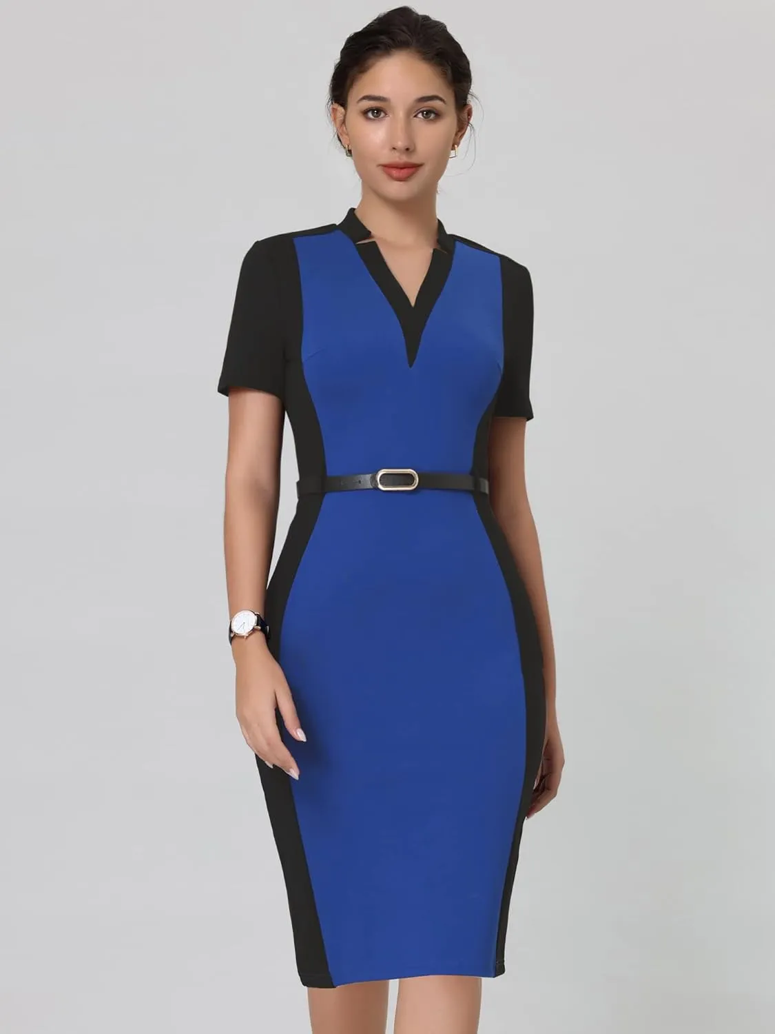 Women's Sheath Dress Office Contrast Color Business Dresses