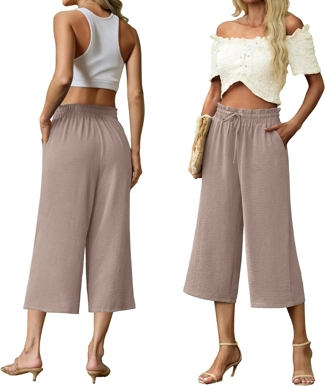 Womens Wide Leg High Waisted with Tie Belt Pockets Summer 2025 Vacation Pants