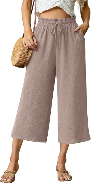 Womens Wide Leg High Waisted with Tie Belt Pockets Summer 2025 Vacation Pants