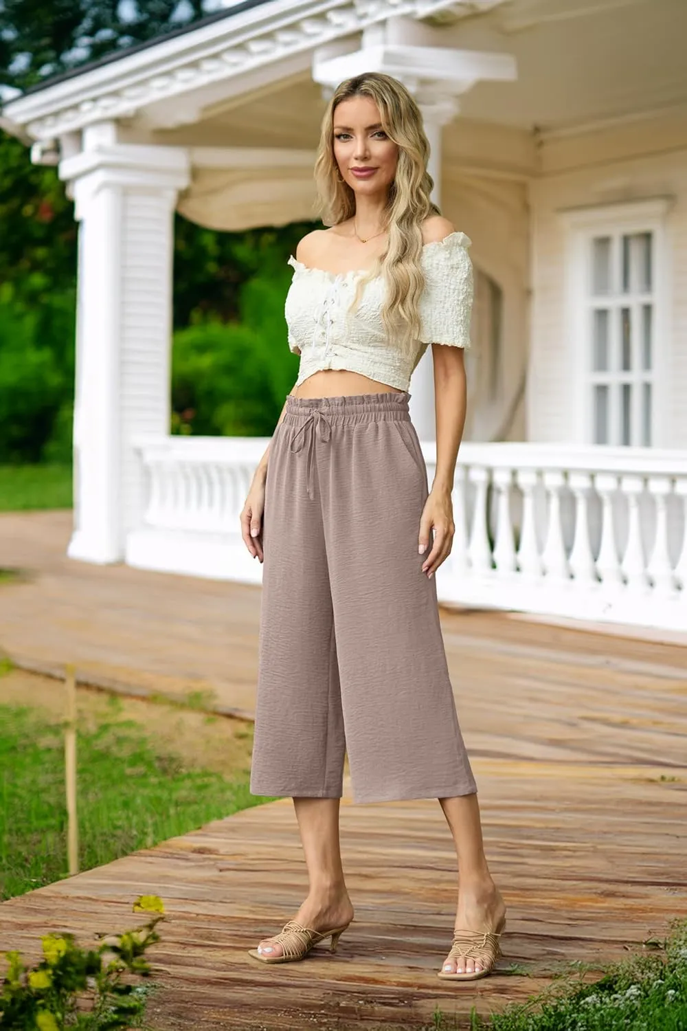 Womens Wide Leg High Waisted with Tie Belt Pockets Summer 2025 Vacation Pants